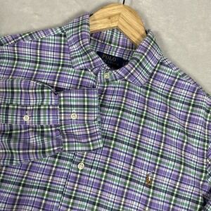 Polo Ralph Lauren Long Sleeve Button Up Men's Large Purple Plaid Preppy‎